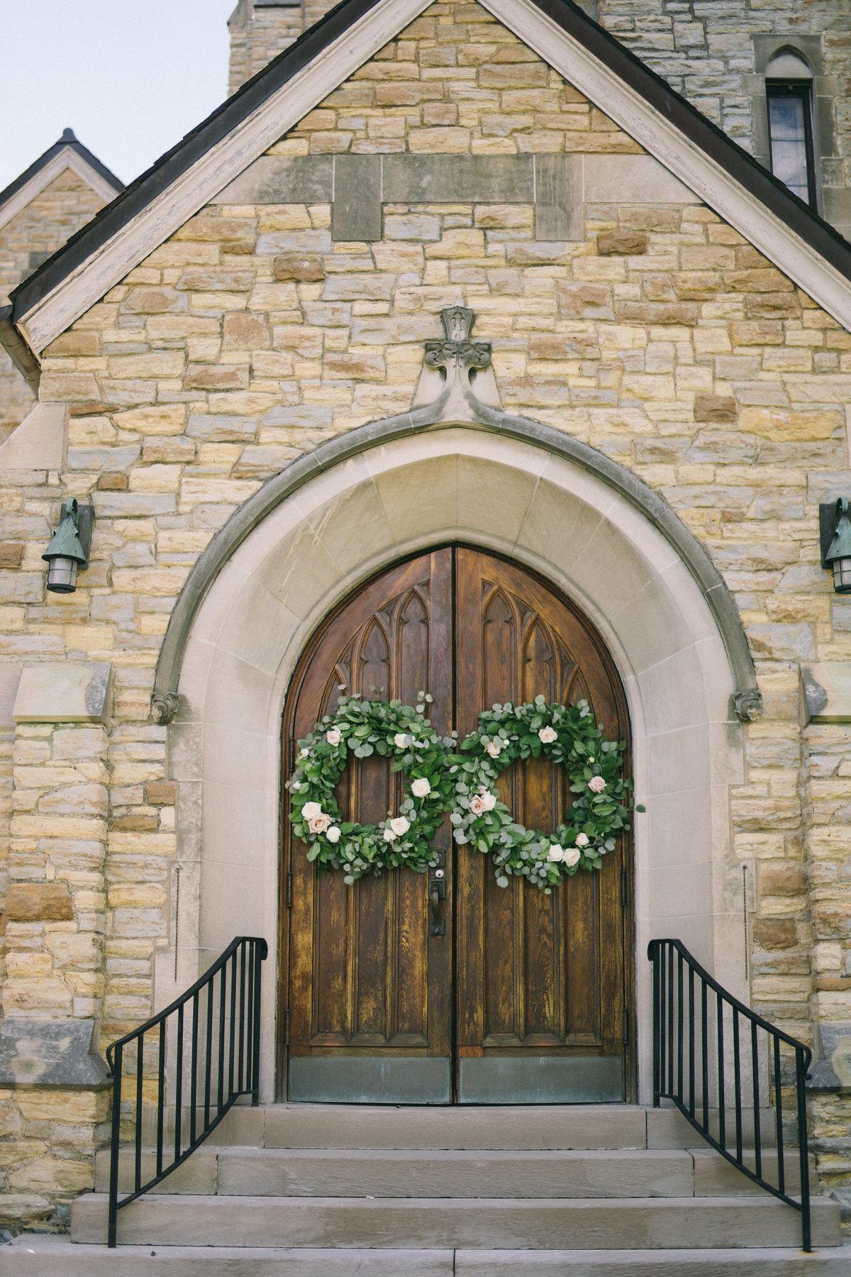 floral wreaths on doors