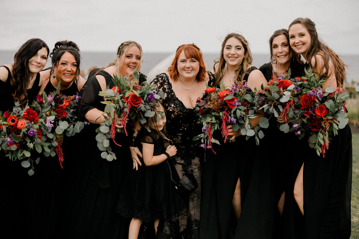 black-wedding-dress-and-black-bridesmaid-dresses