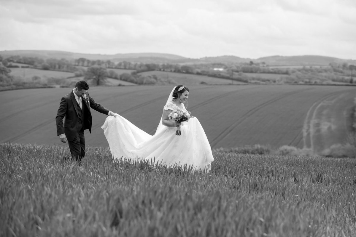 Couple on their wedding day at The Oak Barn in Devon
