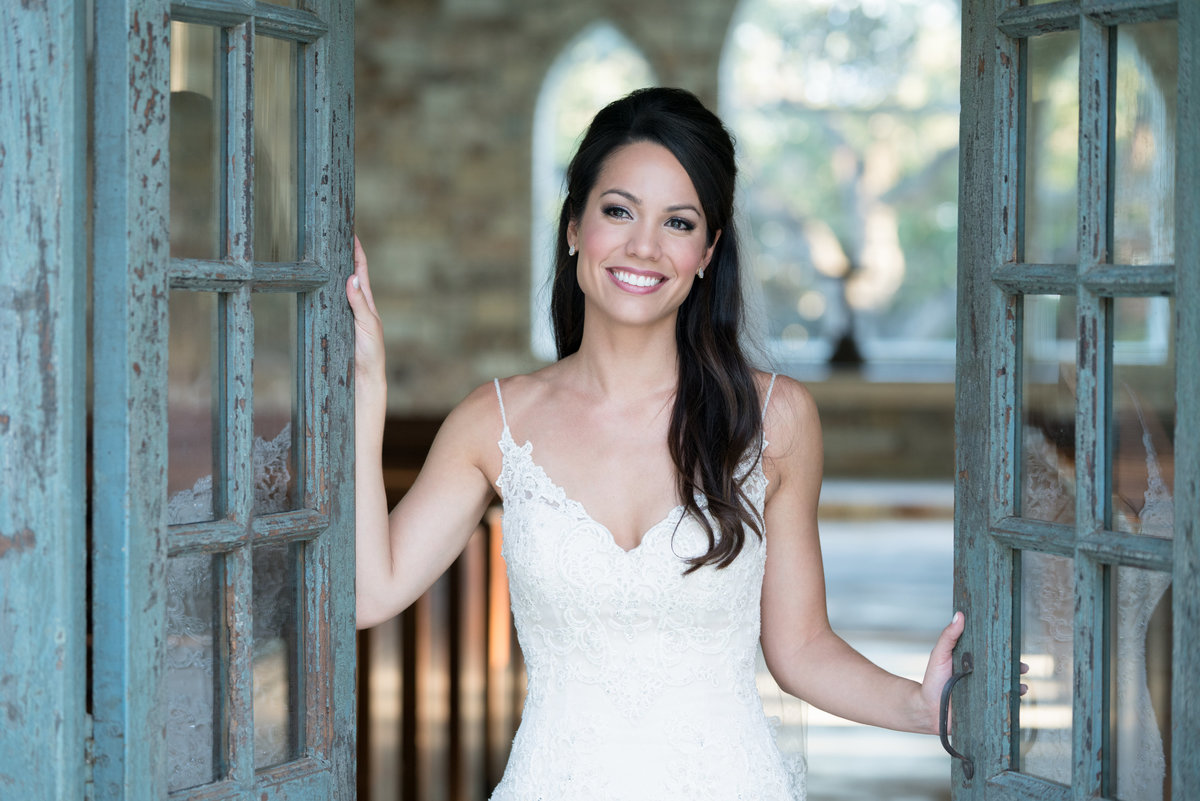 Austin wedding photographer chandelier of gruene bride portrait
