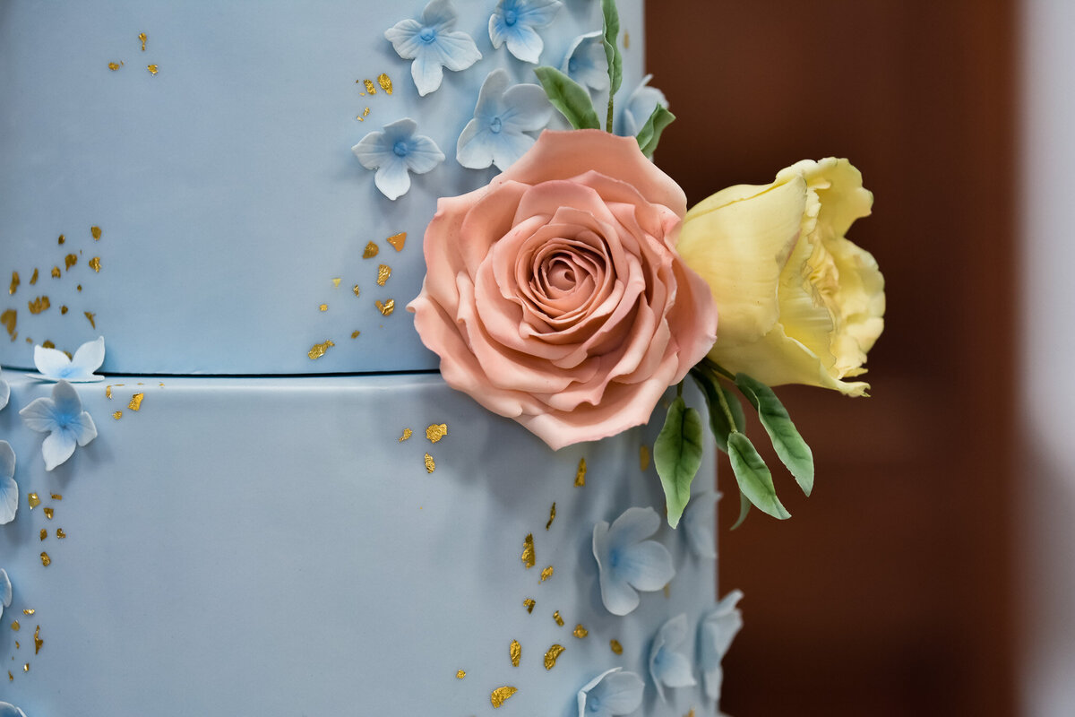 Bridgerton inspired wedding cake with sugar flowers
