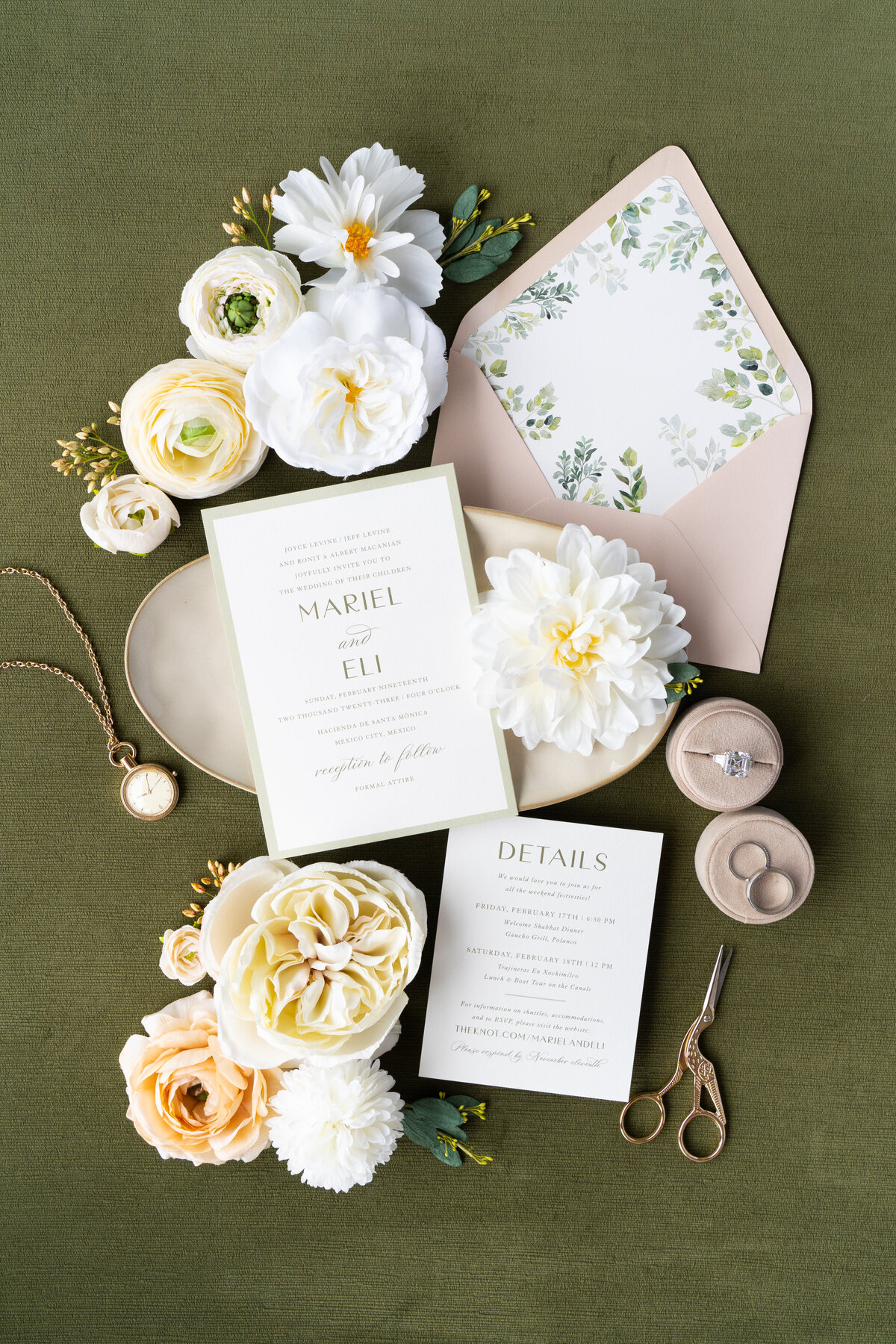 neutral greenery wedding invitation