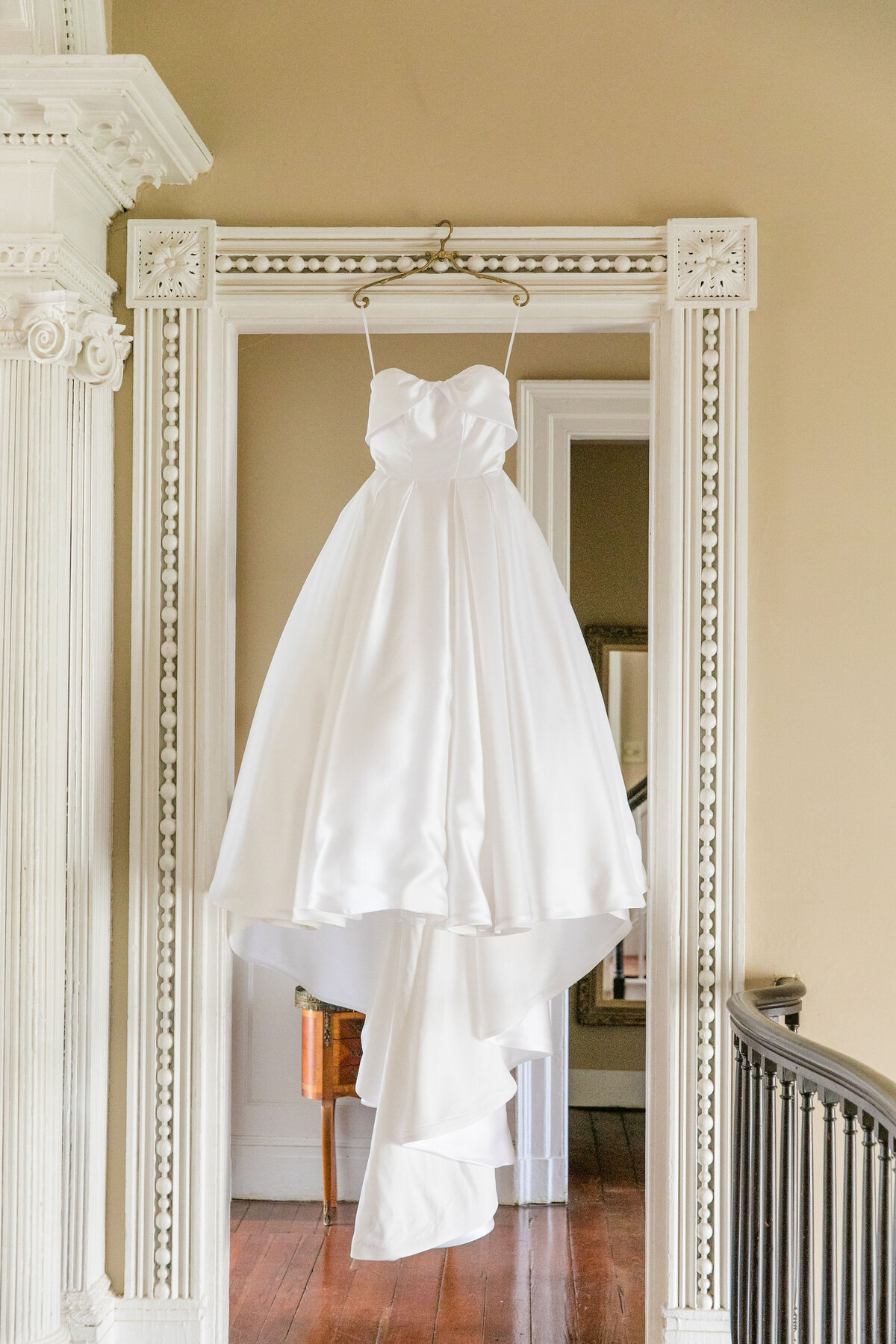 wedding dress hanging at thomas bennett house