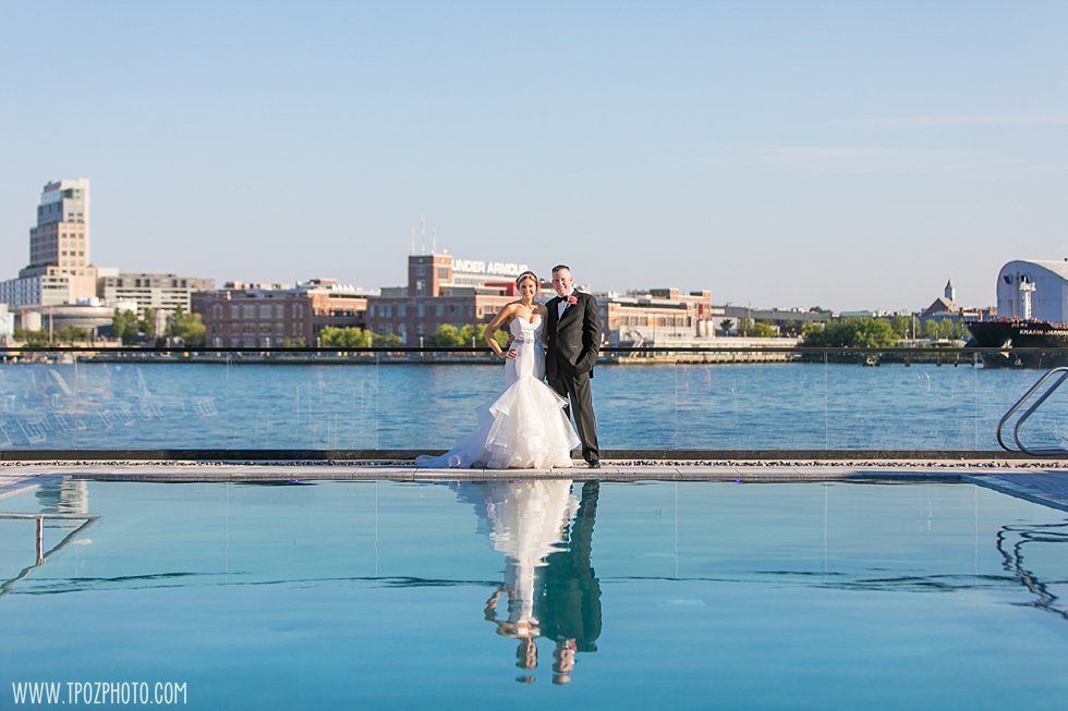 Sagamore Pendry Hotel Baltimore wedding photos by the pool  ||  tPoz Photography