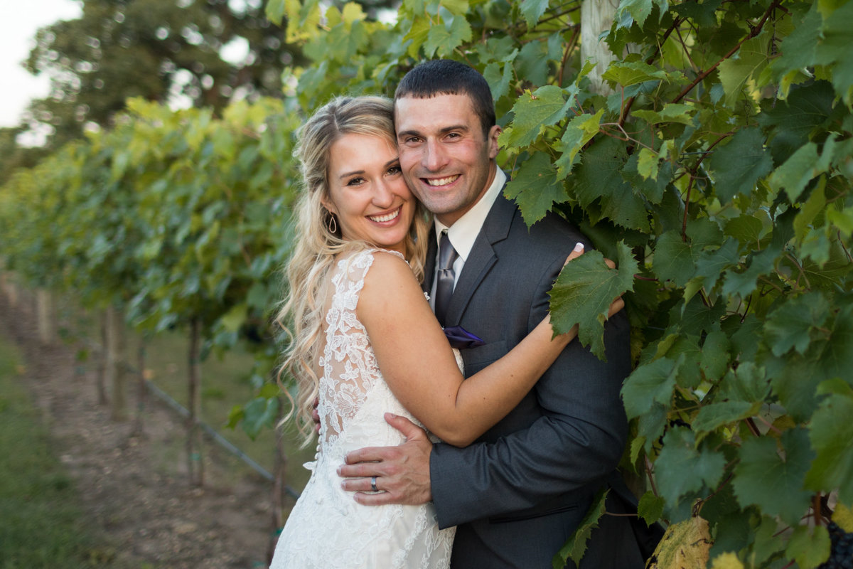 Vineyard photography of a bride and groom