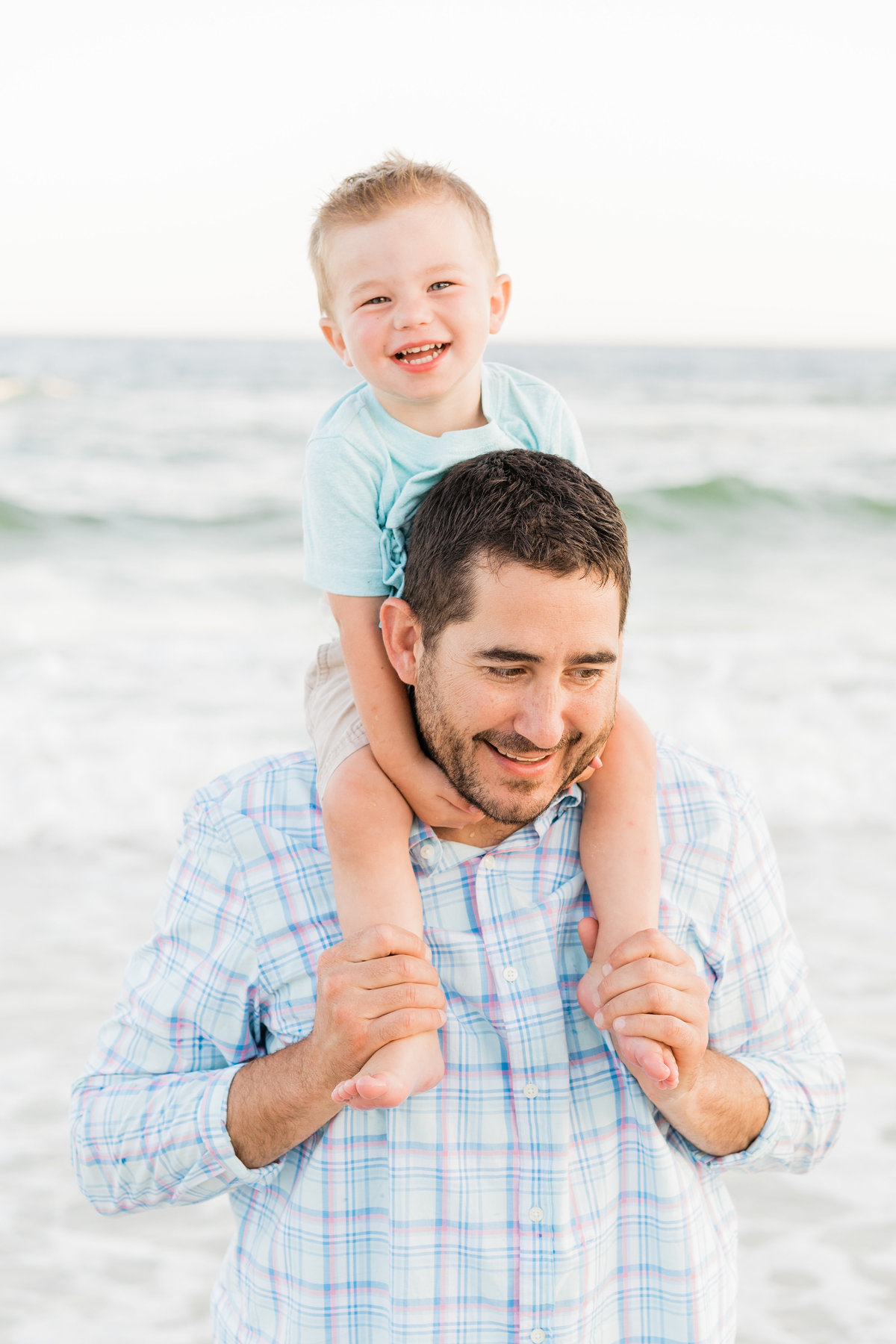 Father and son photo on a beach in Alabama