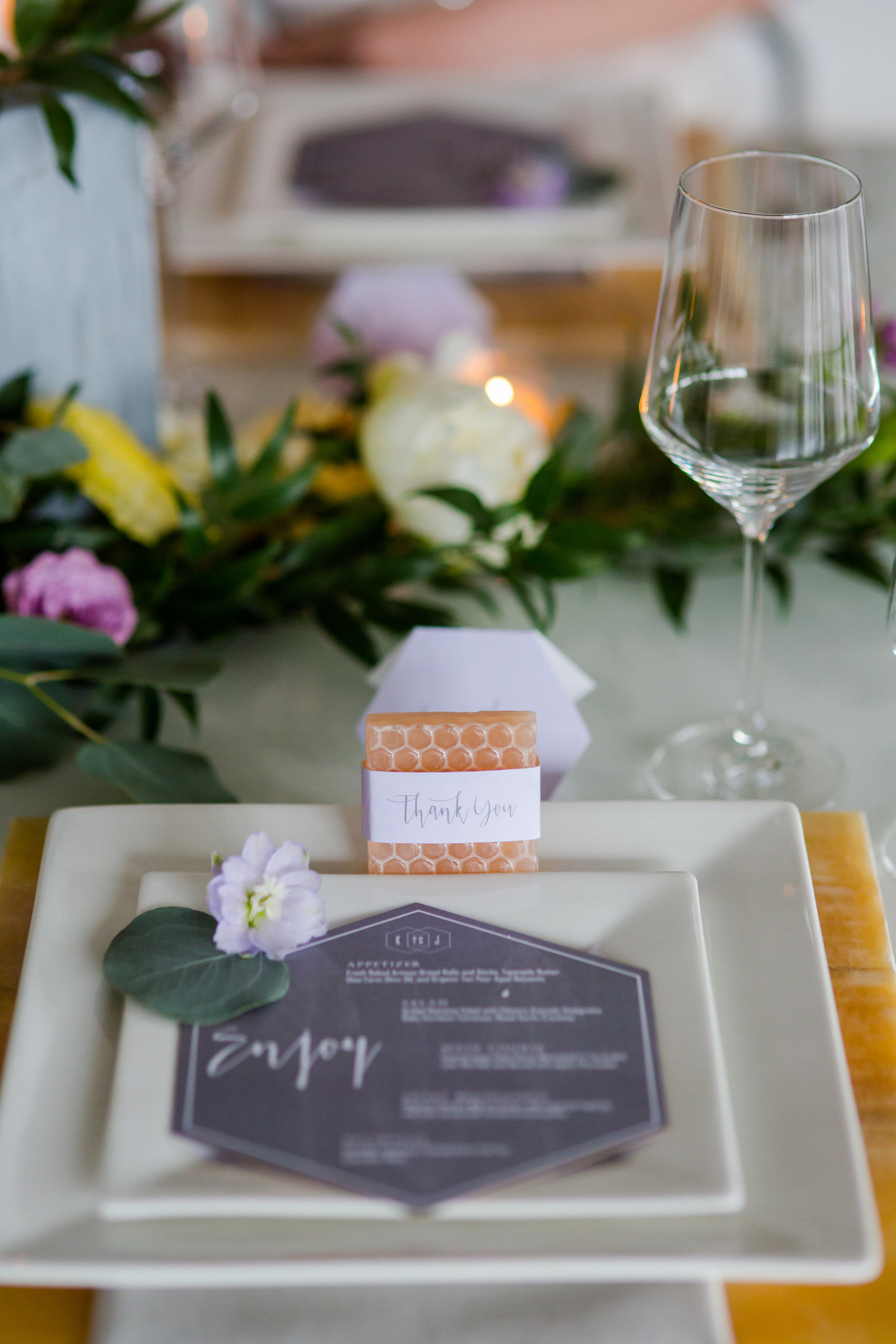tablescape details with menu card and gift