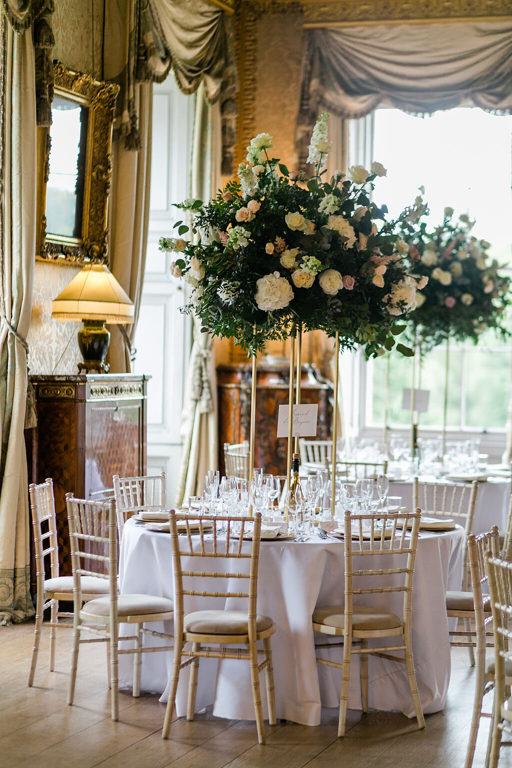 large elegant wedding flowers tables castle edinburgh
