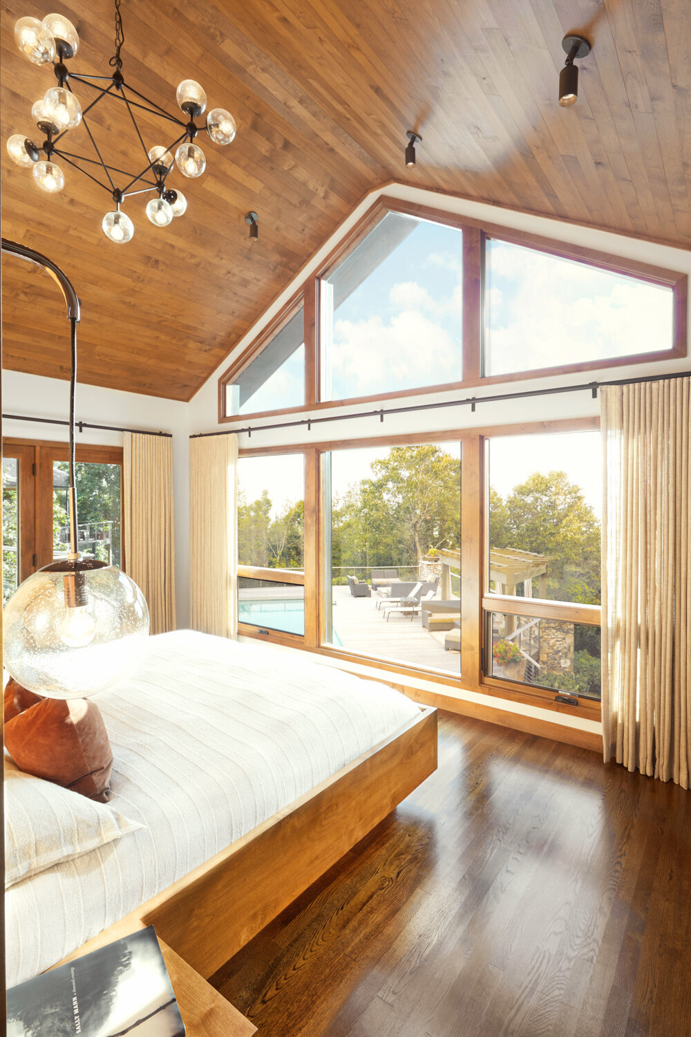 Panageries Residential Interior Design | Pacific NW Modern Dwelling Master Bedroom with Floor to Ceiling Windows