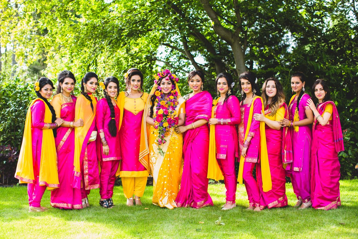 asian wedding bridesmaids pink fuschia