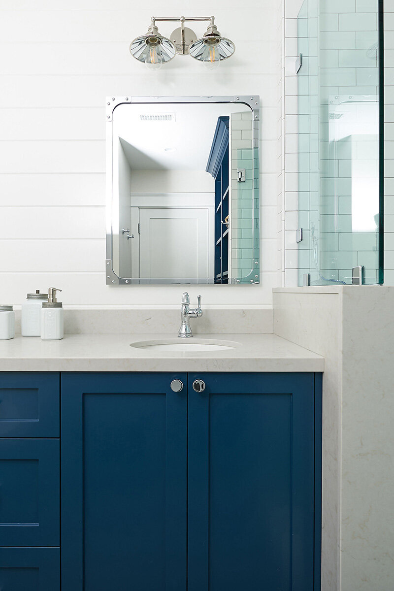 Navy blue bathroom vanity