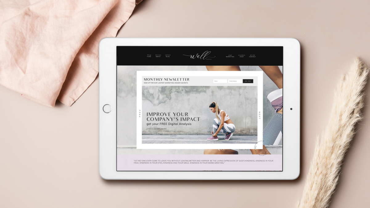 Displayed on a tablet is The Well Initiative's responsive website designed by The Agency in Sioux Fall, SD, showcasing an inviting preview of their fitness and wellness content. This image highlights our expertise in creating designs that adapt to various devices, ensuring an optimal viewing experience no matter where your audience is.