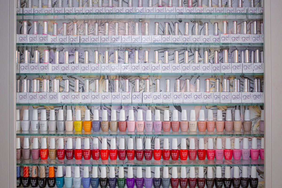About - Wall of Gel bottle products at Missy's Beauty Nantwich