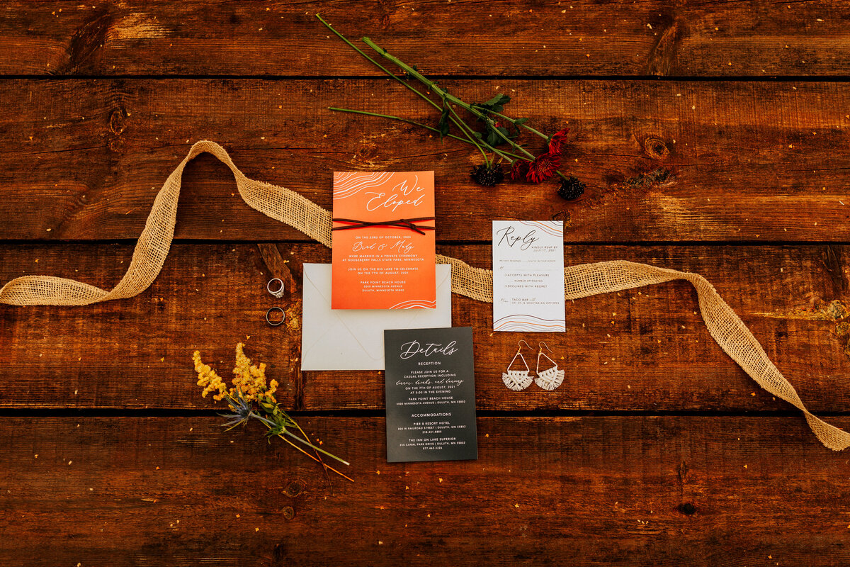 elopement flatlay with stationary
