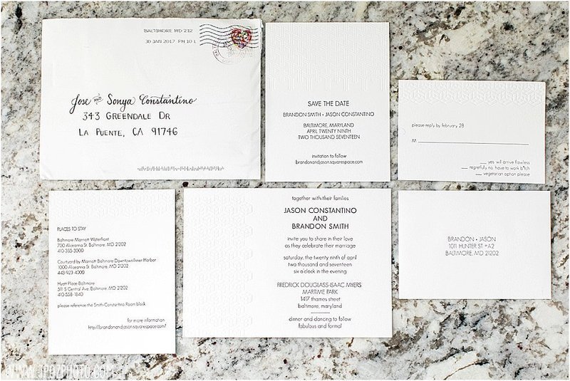 Invitations for a Gay wedding at the Frederick Douglass Maritime Museum in Baltimore