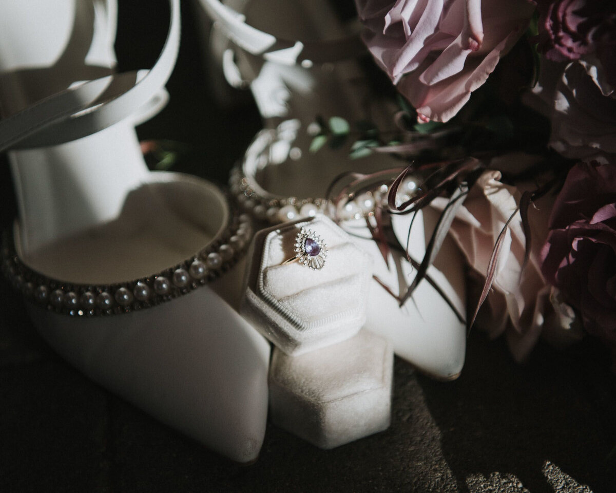 Gorgeous moody bridal details, captured by Photos by Marissa, nostalgic and romantic wedding photographer in Kelowna, BC. Featured on the Bronte Bride Vendor Guide.