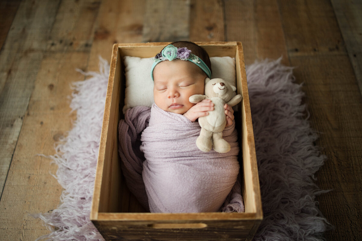 Newborn Baby Girl with Teddy Bear