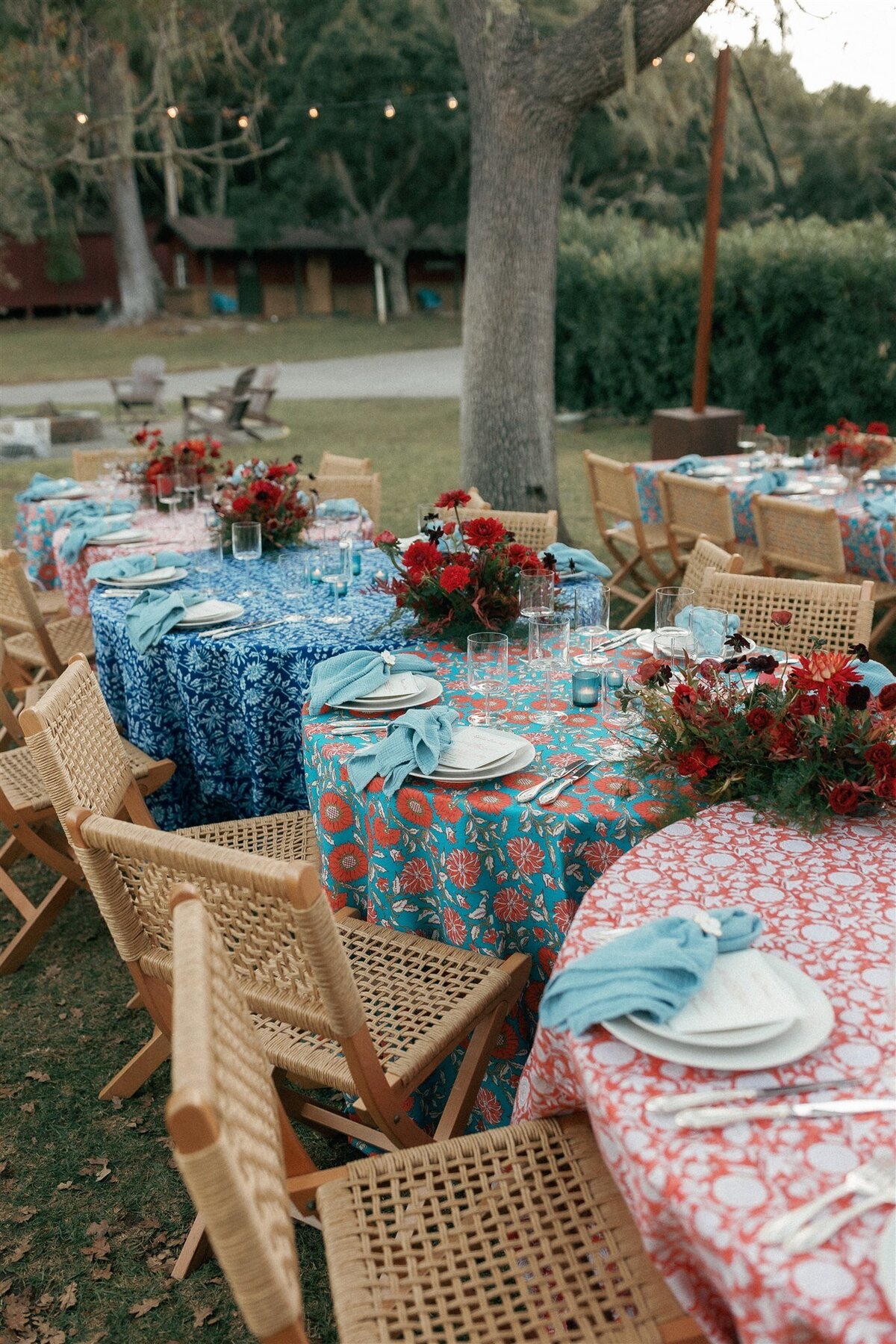 Fall Wedding Caterpillar Tables red and blue