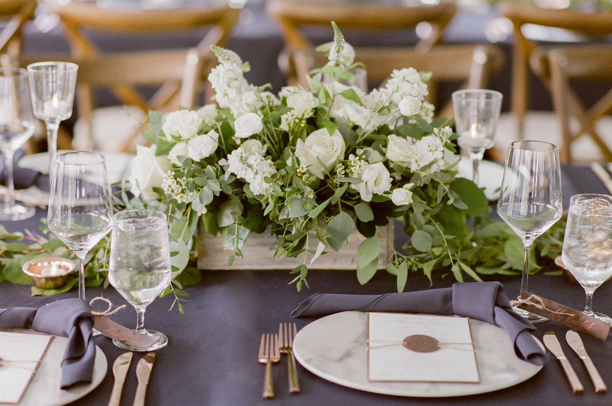 white and green centerpiece ranch vail