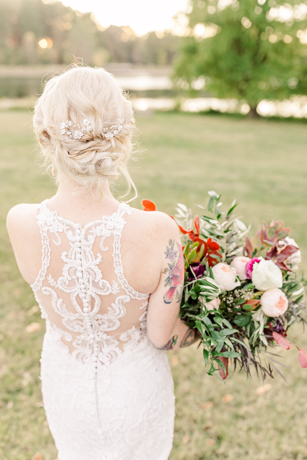bride's back with dress details