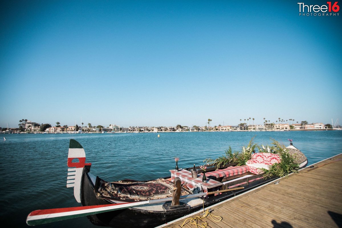 A Gondola Getaway wedding gondola is ready to set sea in Long Beach, CA