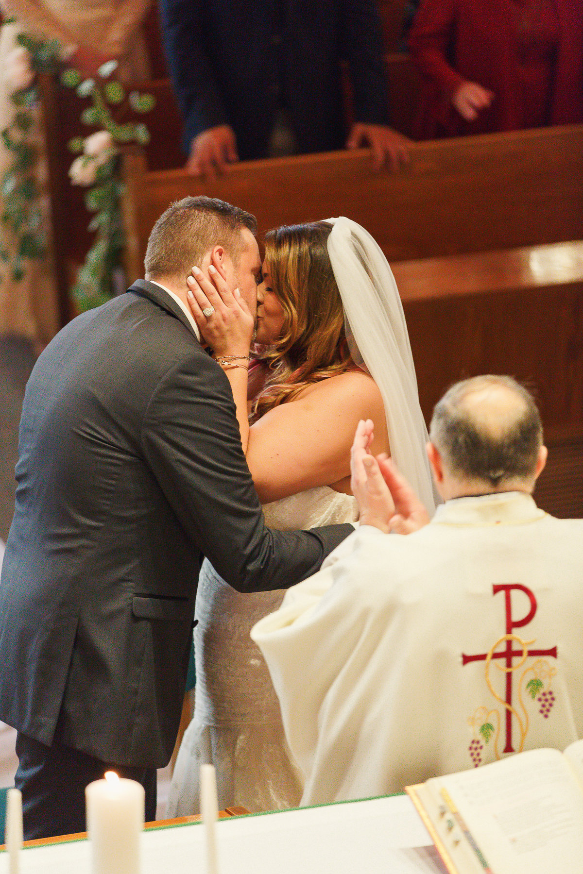 Prospect Park NJ Wedding Couple Kiss at the End of their Wedding Ceremony at St. Paul’s Catholic Church