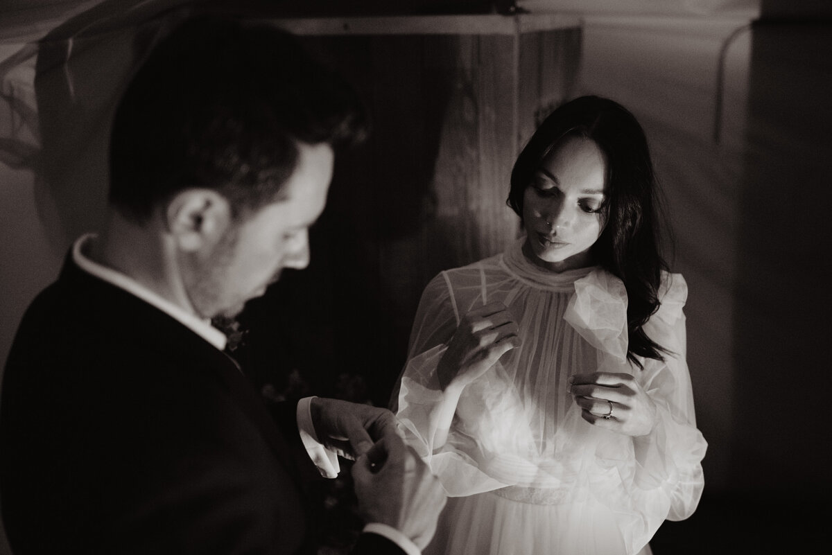 Utah elopement photographer captures bride and groom getting ready for wedding