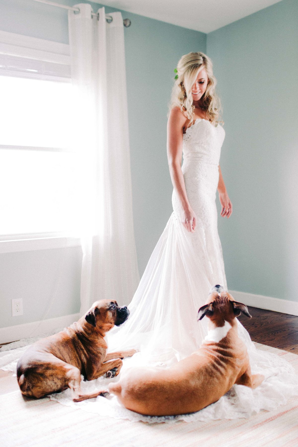 Bride with Her Dogs Getting Ready at Family Home in Grand Rapids, Michigan
