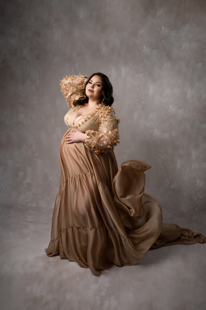 Brighton Maternity Photography Gold dress by For The Love Of Photography