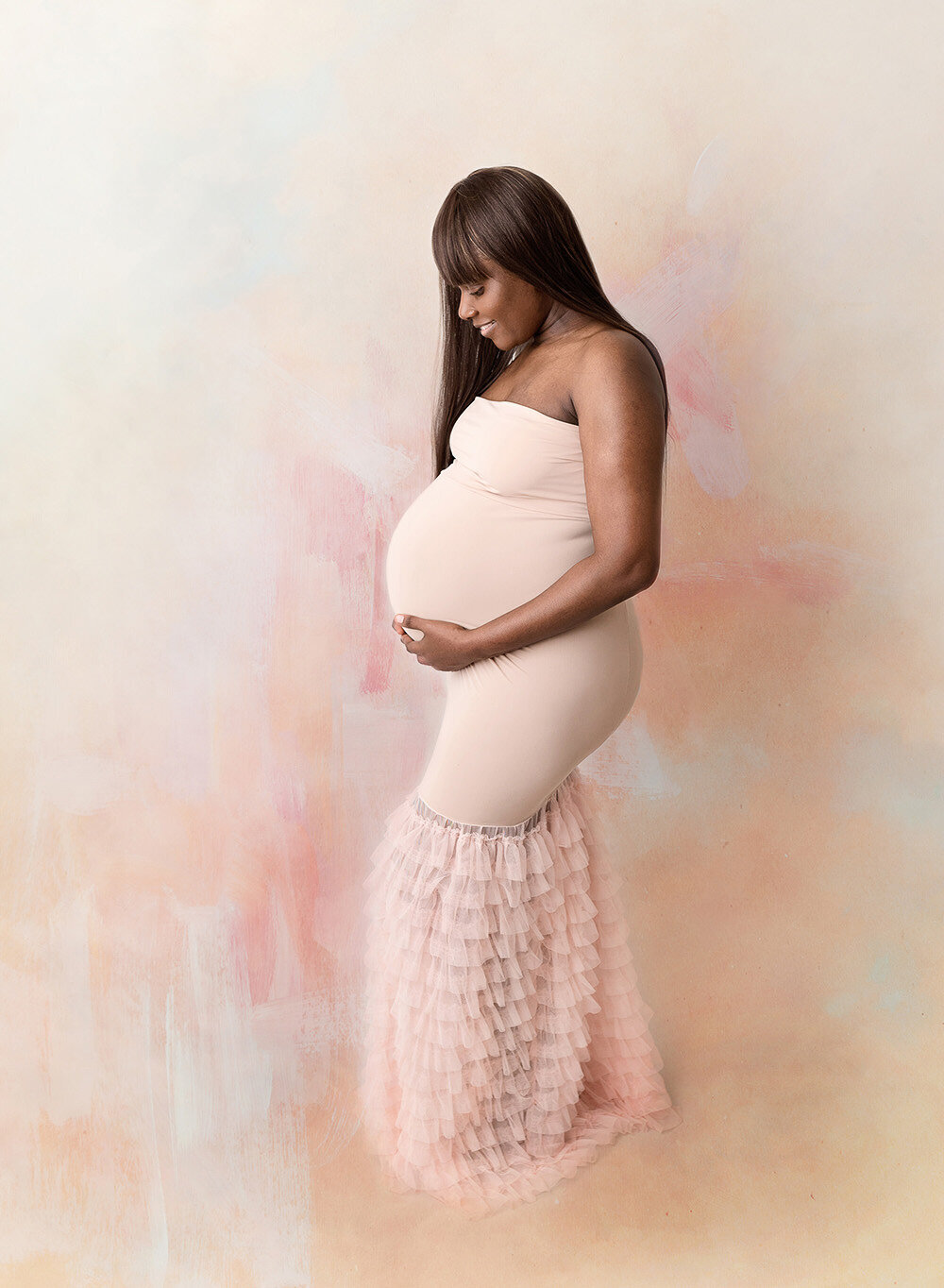 Maternity in Pink Dress Photography by Laura King