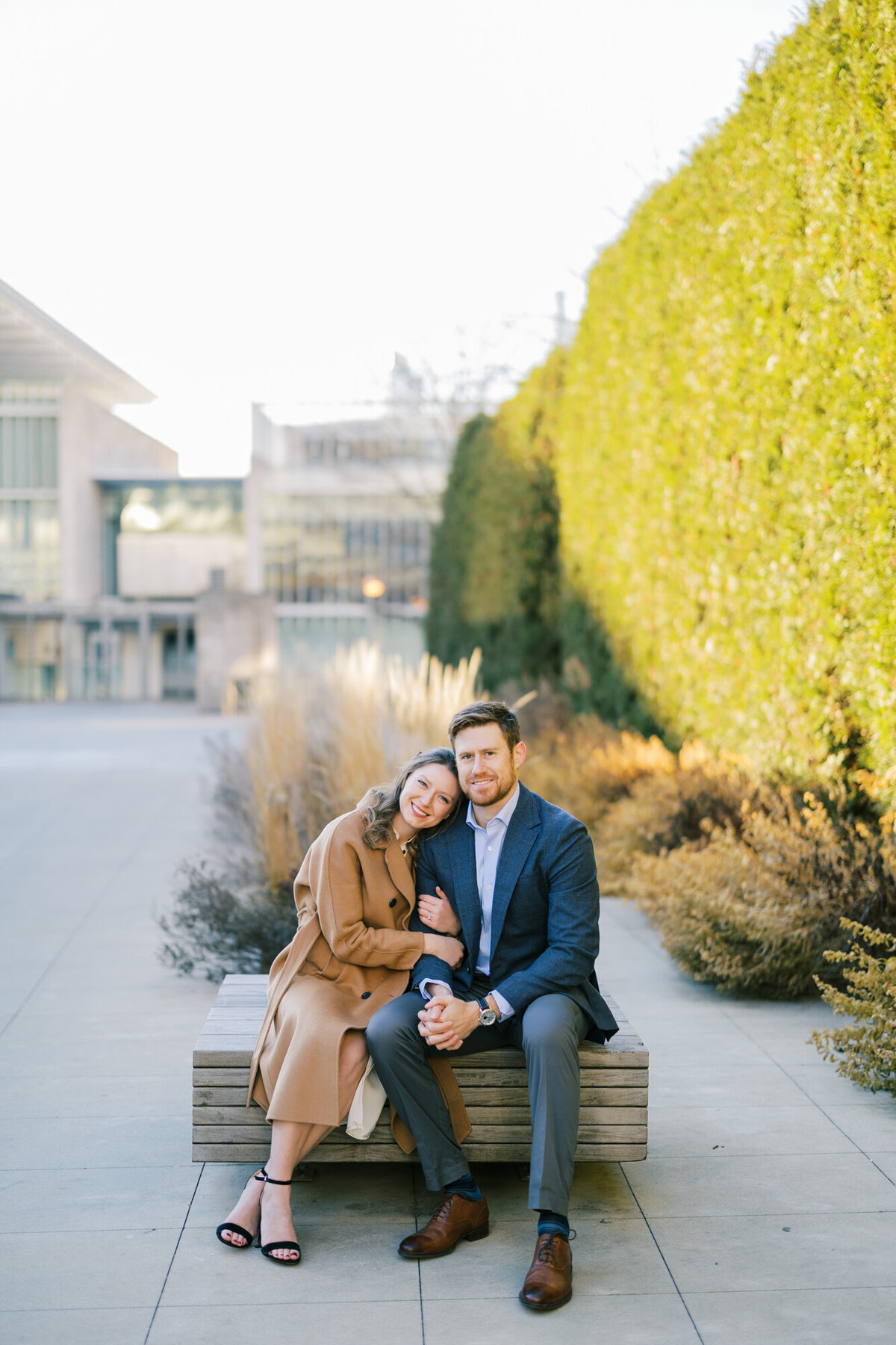 A beautiful engagement portrait taken in Lurie Garden in downtown Chicago