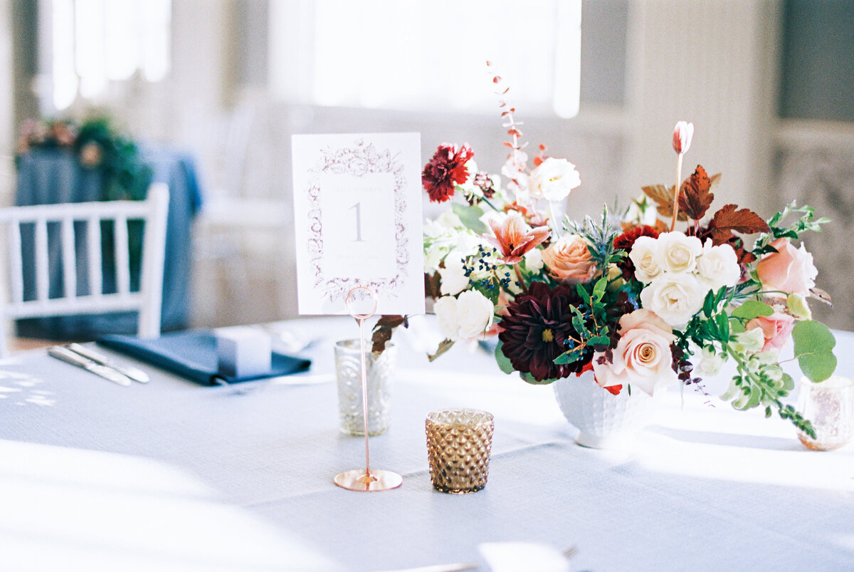 burgandy and blush floral centerpiece, studio fleurette, twin cities wedding florist