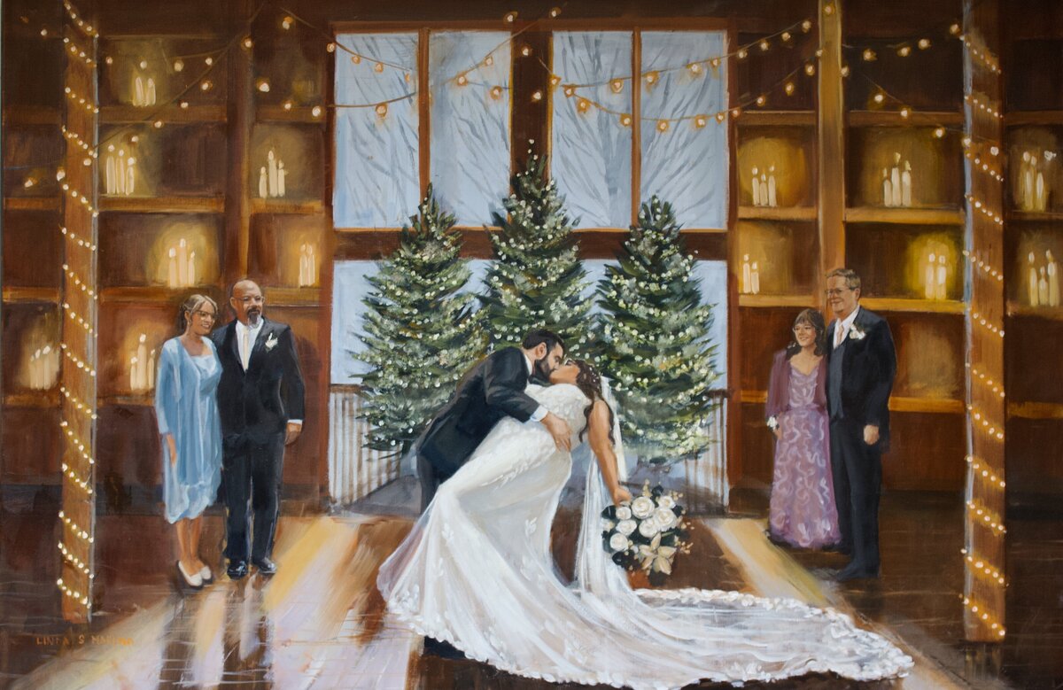 Live Wedding Painting of Bride and Groom first dance at St. Clement's Castle Portland, CT