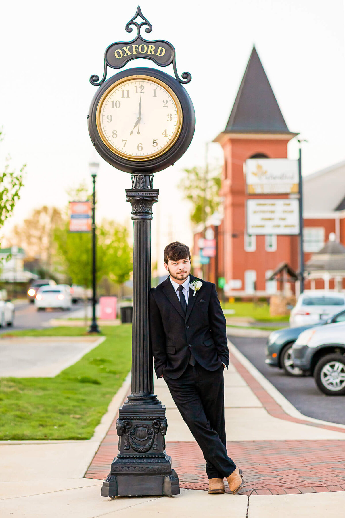 High school senior male formal wear downtown