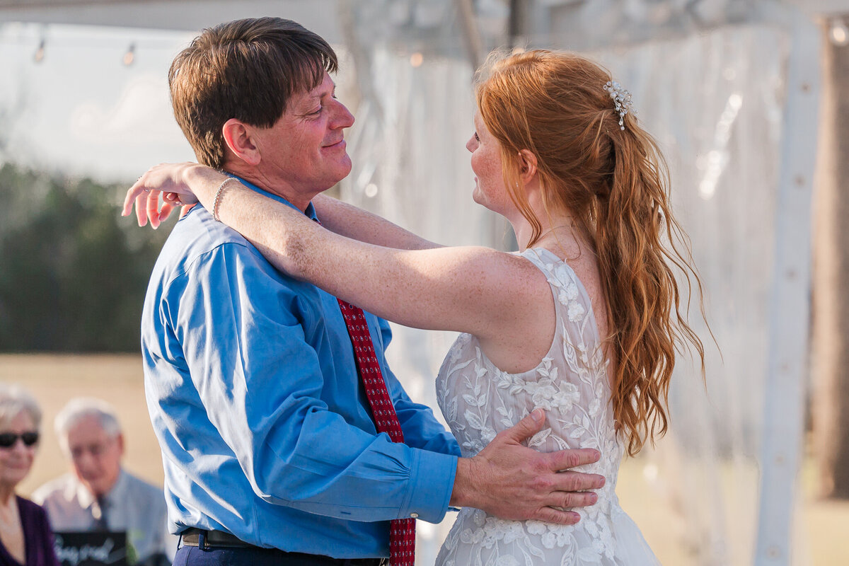 A father and daughter enjoying a dance during her wedding reception  by a North Carolina wedding photographer, JoLynn Photography