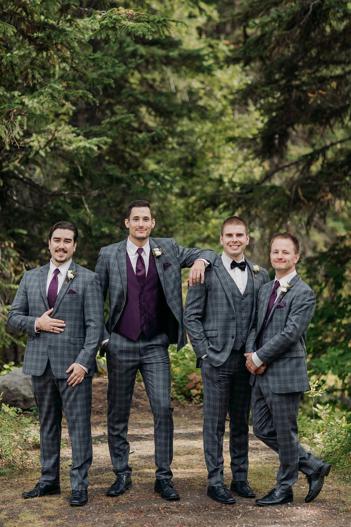 emerald lake lodge wedding party groomsmen grey plaid gray