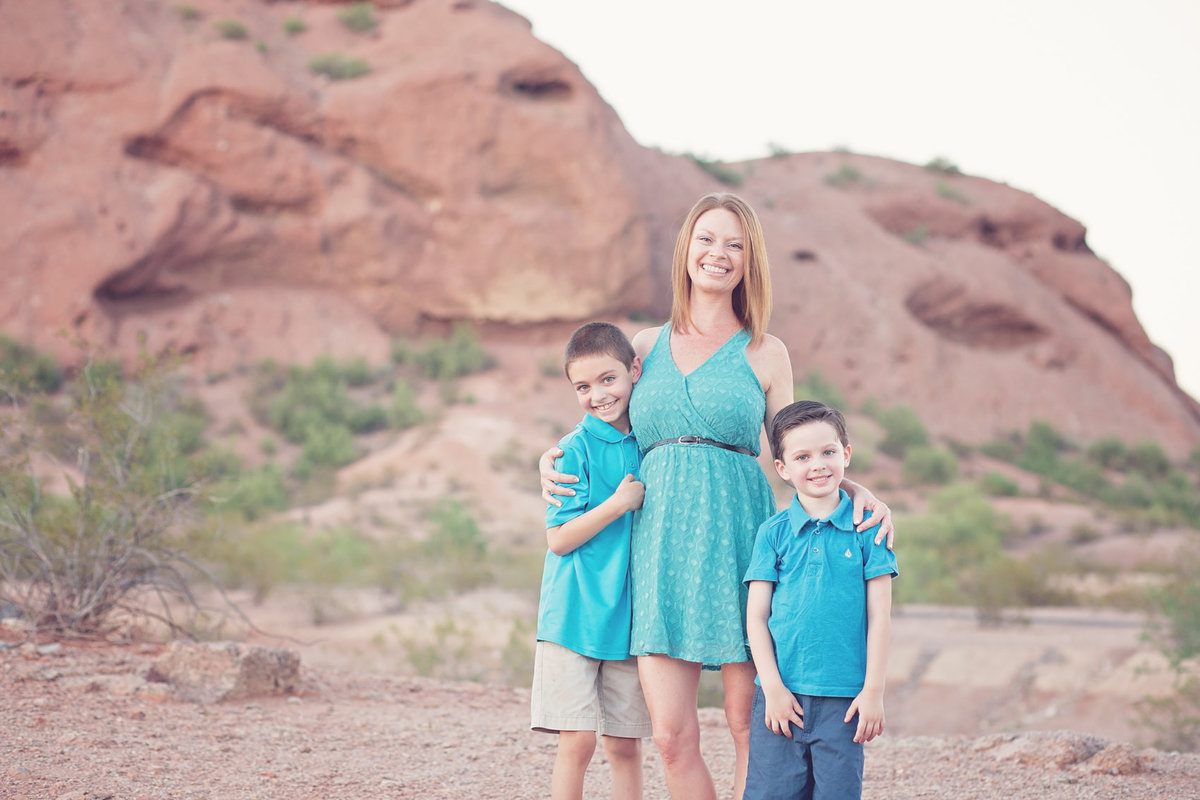Mother and sons at Papago Mountain Desert in Phoenix Arizona by Family Photographer Plume Designs & Photography