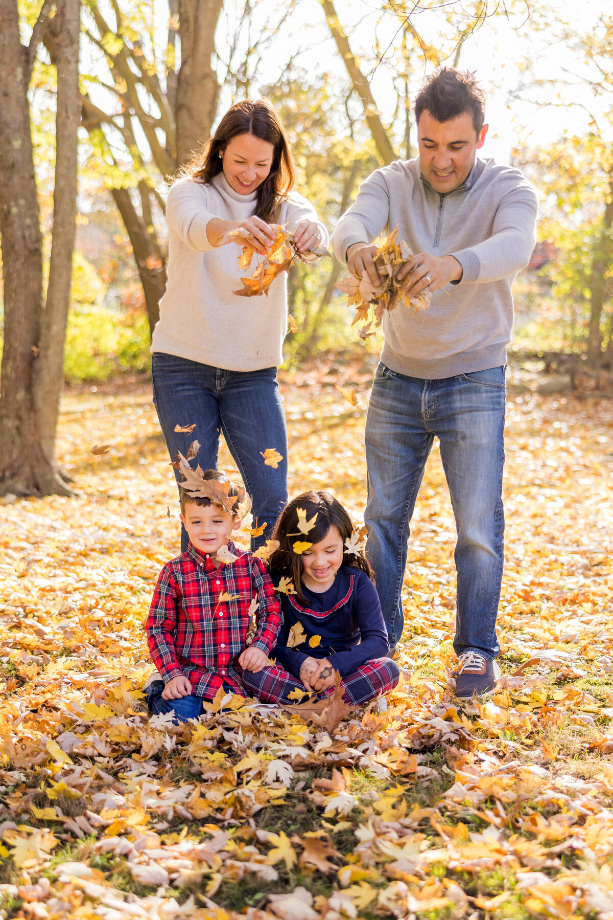 larz anderson park fall mini session with leaves