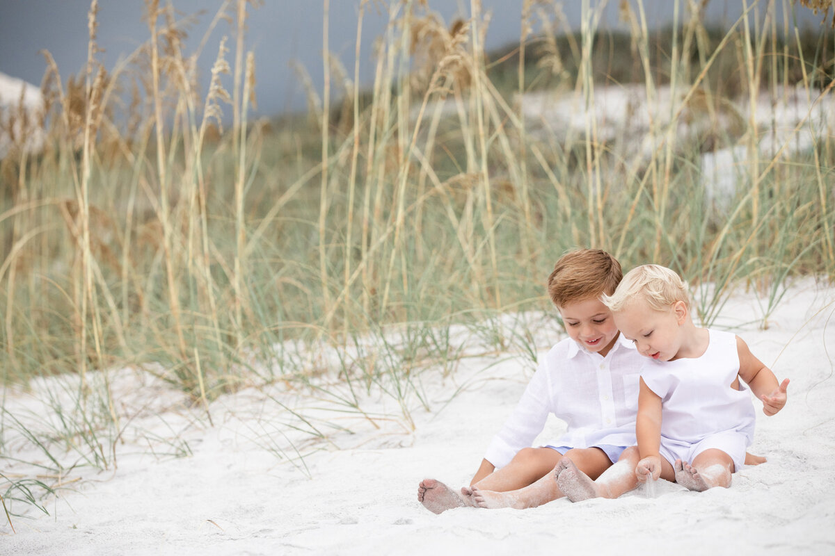 Two kids sitting on a beach together