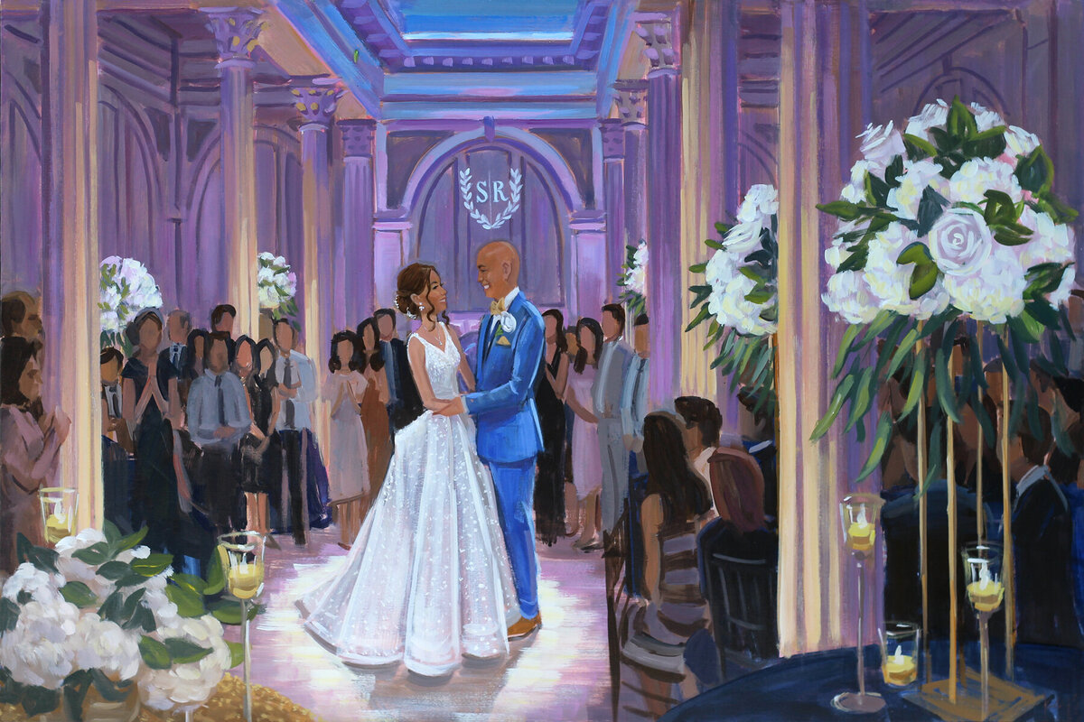 Glamorous Live Wedding Painting by Live Wedding Painter, Ben Keys, at The Treasury on the Plaza in St. Augustine, Florida.
