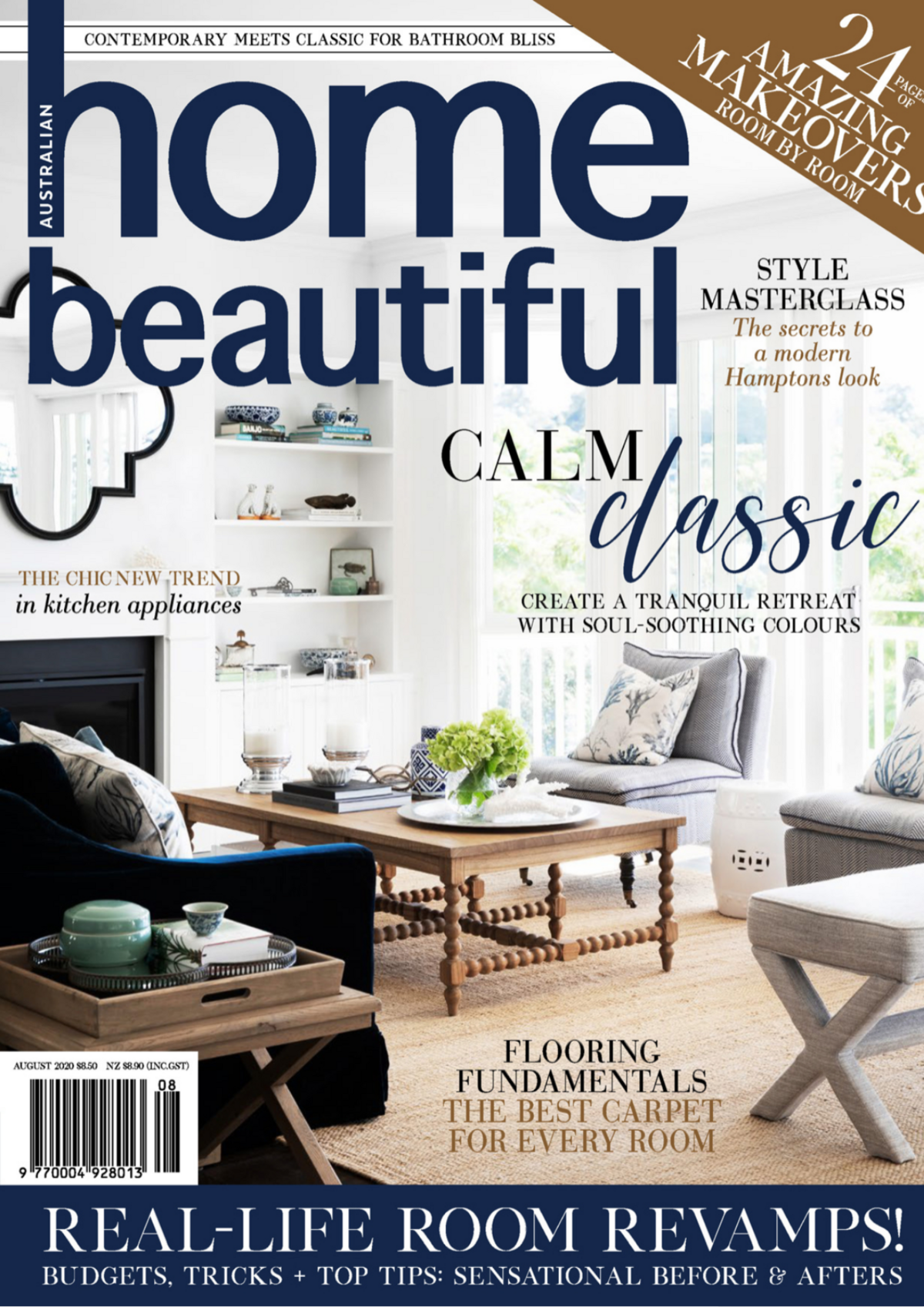 Home Beautiful magazine calm classic edition featuring Lisa Hunter Interiors living room styling