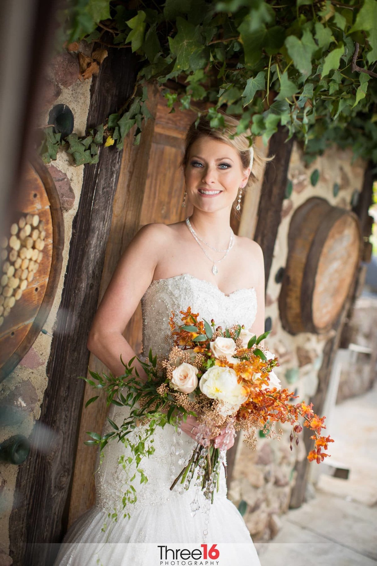 Beautiful Bride poses with her Bouquet of Flowers