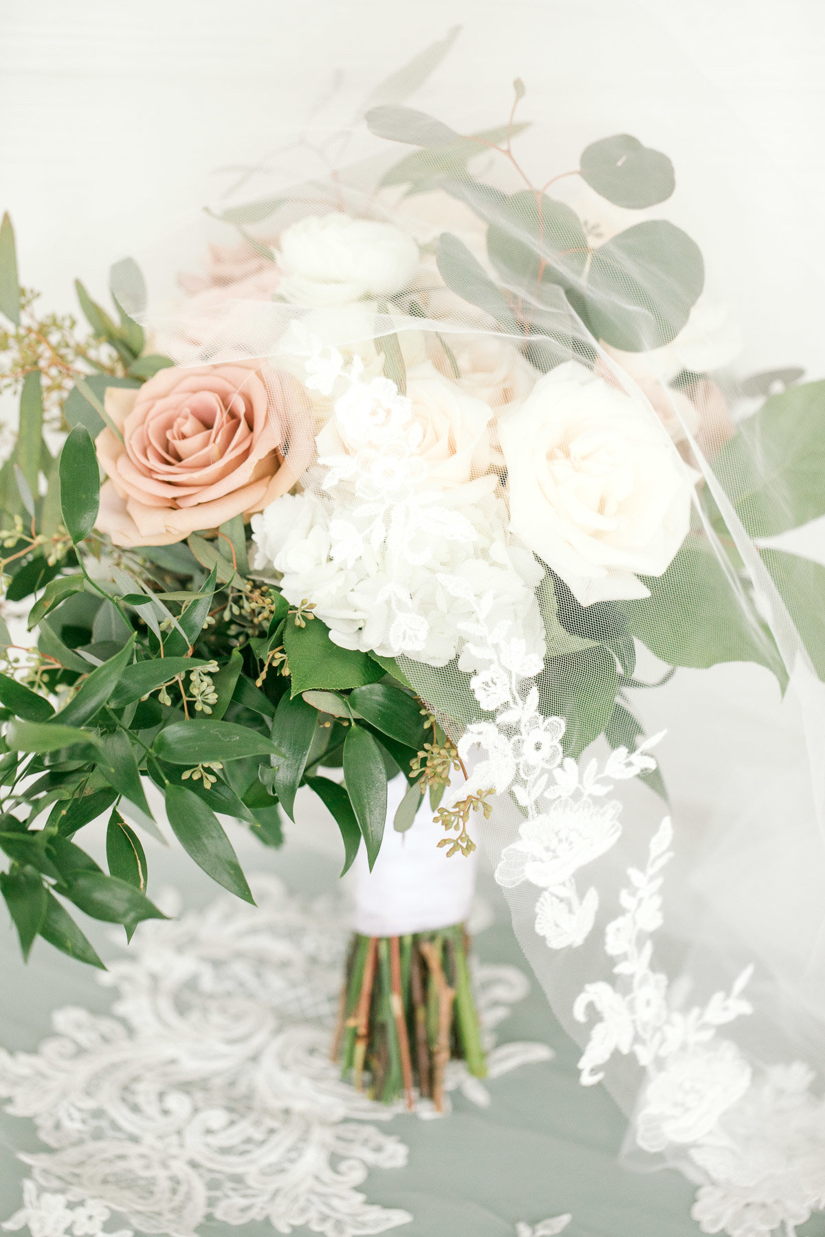 pink white and green wedding bouquet