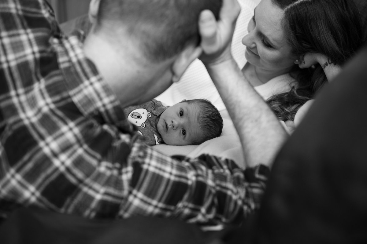 newborn documentary in home session black and white