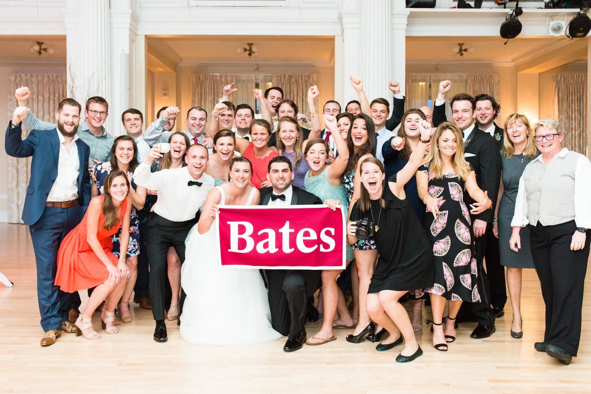 Bates College photo with bride and groom
