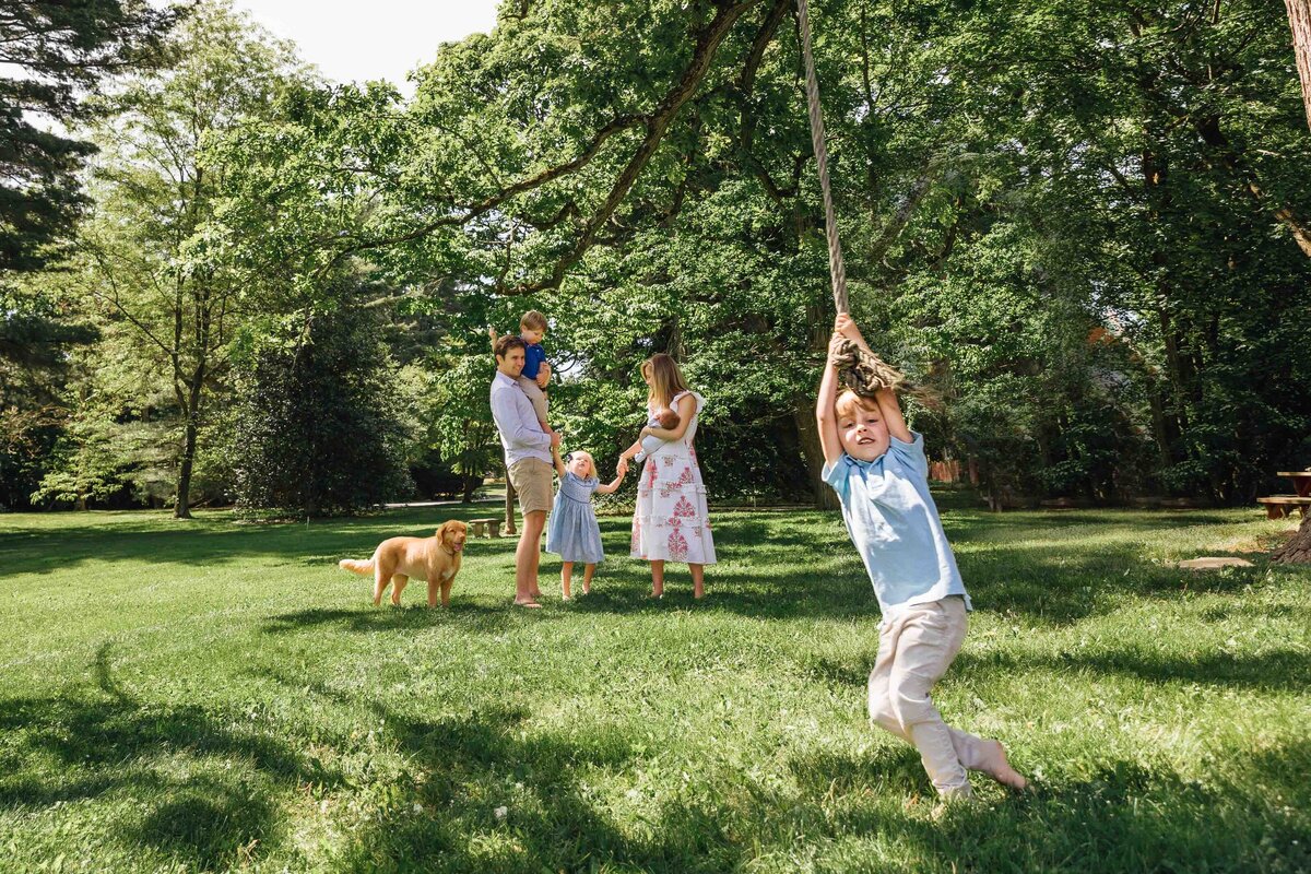family playing in yard