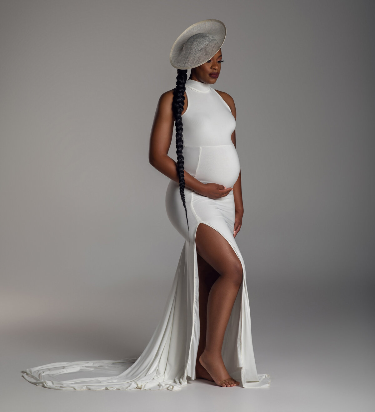 maternity photoshoot with white dress
