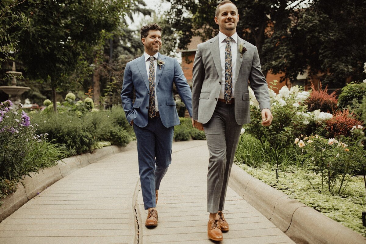 Two grooms portraits at Longmont Colorado wedding venue