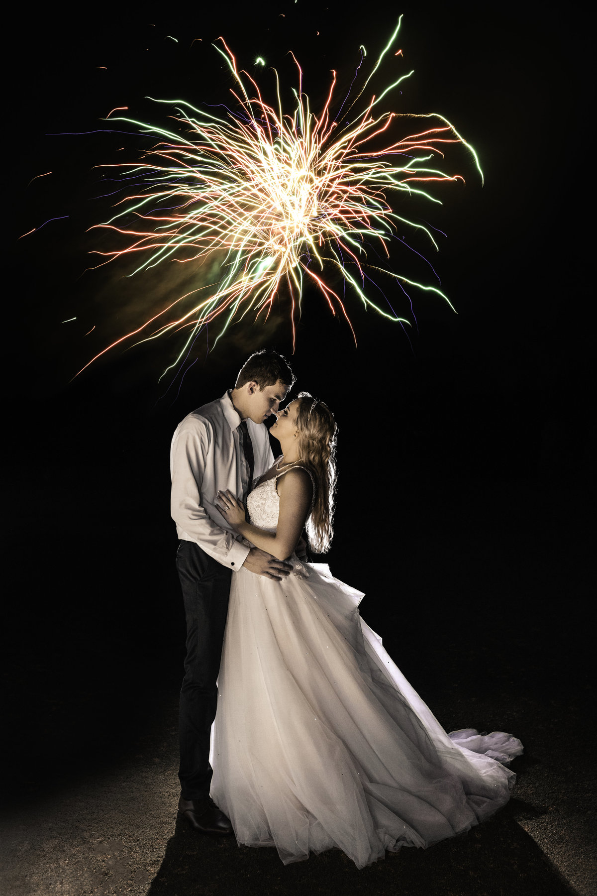 bride and groom firework exit
