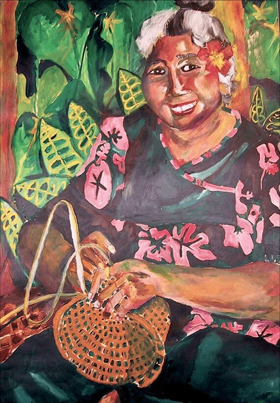 Samoa woman weaving